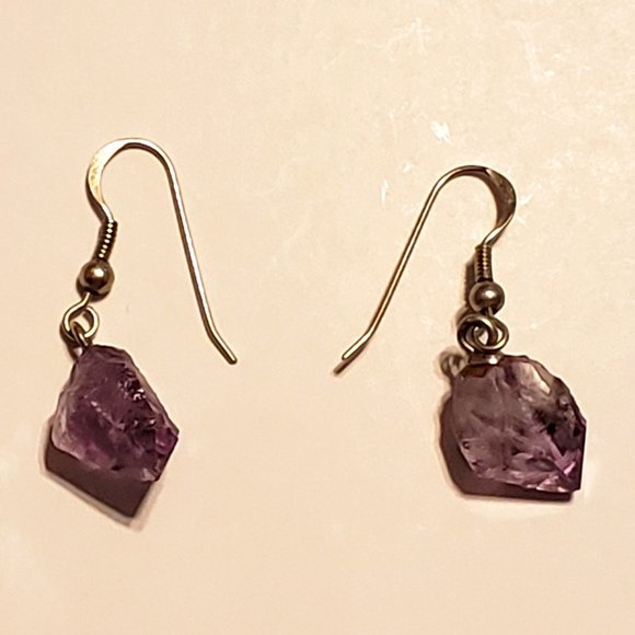 Jewelry - Amethyst Nugget Sterling Silver Hook Earrings